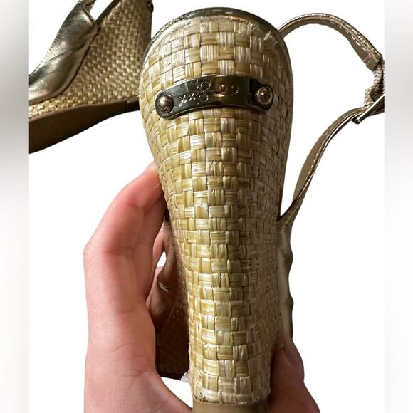 Lilly Pulitzer Kristin Slingback Wedge Sandal Gold Peep-Toe Slingback Heels - Picture 5 of 12